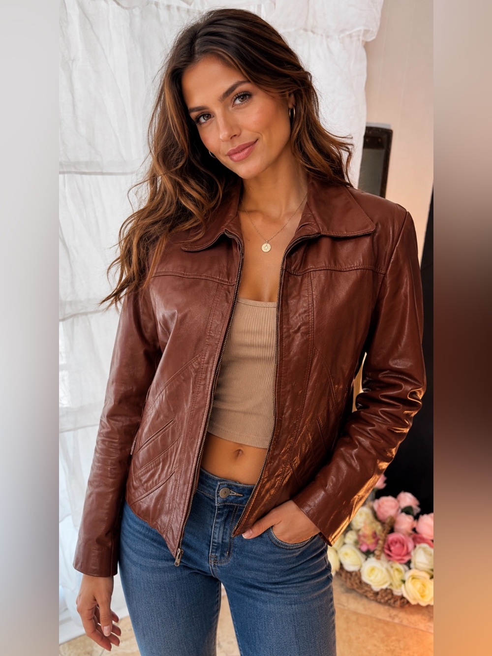 Vintage Genuine Leather Jacket Brown size 38 Made in Argentina